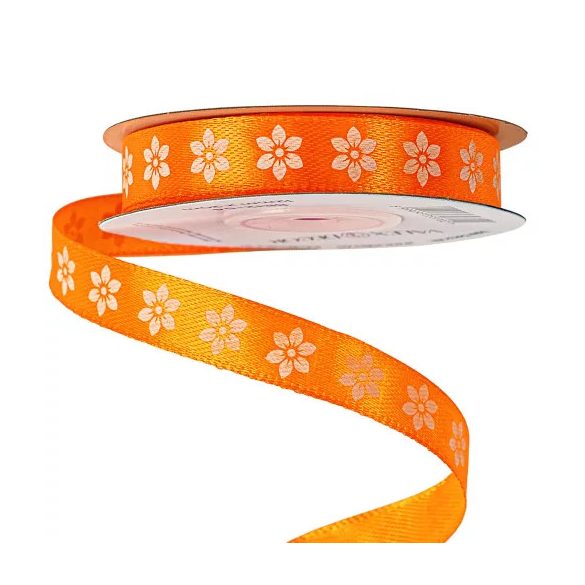 Szatén szalag "Virágmintás" 12mm/20m - Sötét narancs
