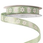   Szatén szalag "Virágmintás" 12mm/20m - Vintage zöld