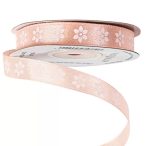   Szatén szalag "Virágmintás" 12mm/20m - Púder rózsaszín