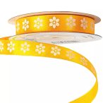   Szatén szalag "Virágmintás" 12mm/20m - Sötét citromsárga