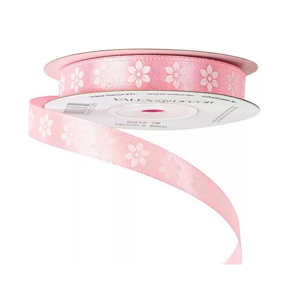 Szatén szalag "Virágmintás" 12mm/20m - Rózsaszín