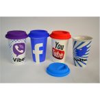   Porcelán Pohár 410ML szilikonos tetővel - 4 Fajta Social media