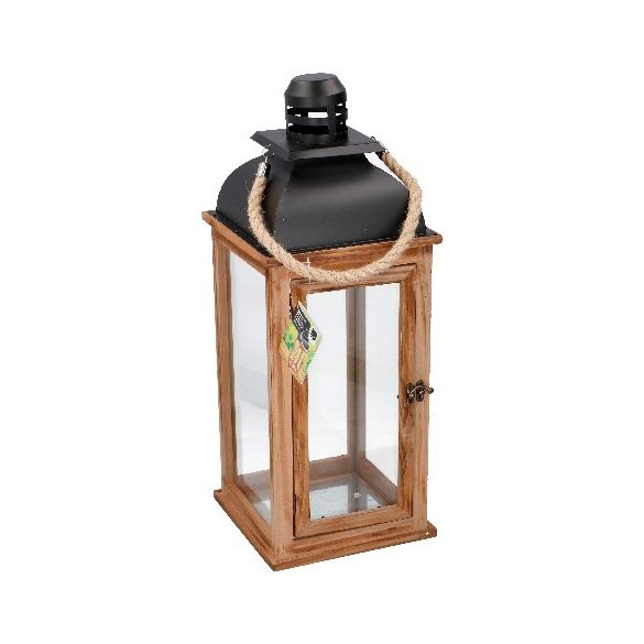 Fa/Fém Lámpás 21x21x56 cm - Natúr/fekete