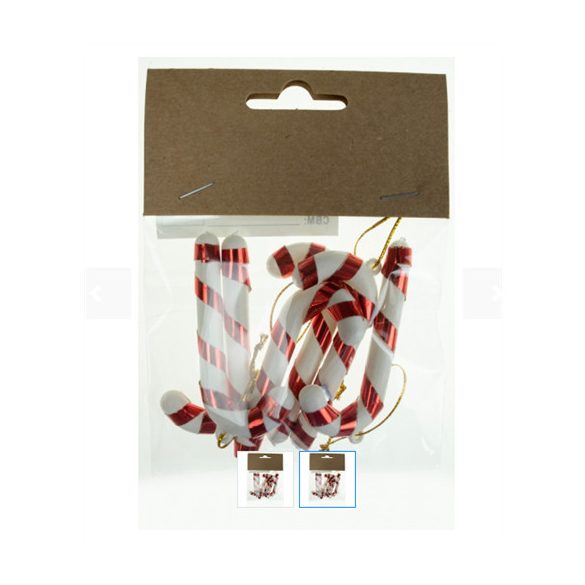 Nyalóka cukorbot 7cm akasztós - Piros-fehér S/6