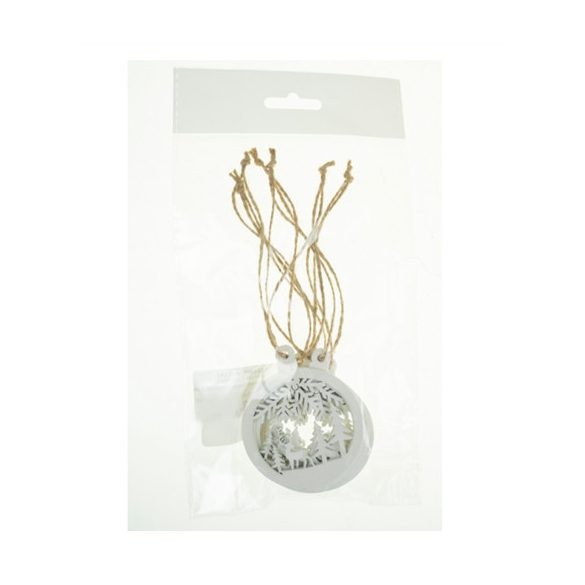 Gömb fa 7cm fenyők + szarvas akasztós - Fehér S/6