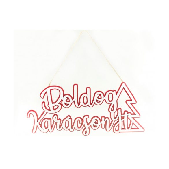 Dekoráció fa 30x15cm Boldog Karácsonyt akasztós - Piros