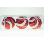 Gömb foam 8cm glitteres csíkos - Piros-fehér S/3