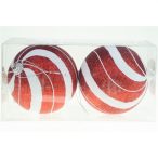 Gömb foam 10cm csíkos glitteres - Piros S/2