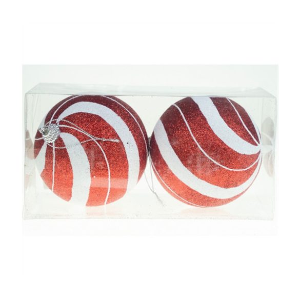 Gömb foam 10cm csíkos glitteres - Piros S/2