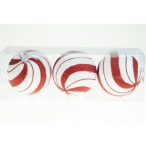 Gömb foam 8cm glitteres csíkos - Fehér-piros S/3