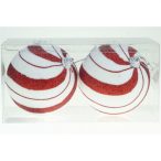 Gömb foam 10cm glitteres csíkos - Piros-fehér S/2