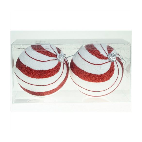 Gömb foam 10cm glitteres csíkos - Piros-fehér S/2