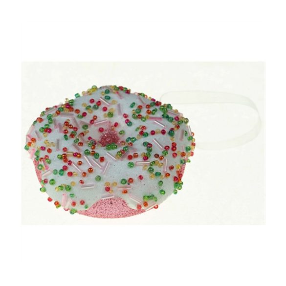 Karácsonyfa dísz fánk foam 8cm akasztós - Rózsaszín