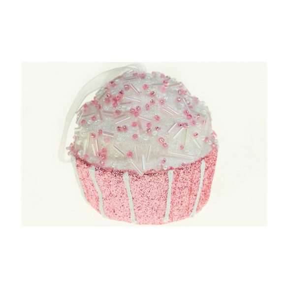 Karácsonyfa dísz muffin foam 7cm cukros - Rózsaszín