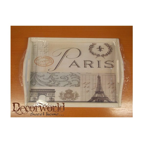 Fa tálca Képeslap mintával