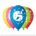  Gumi léggömb 30 cm-es 6-os számos printelt - 5 db / csomag
