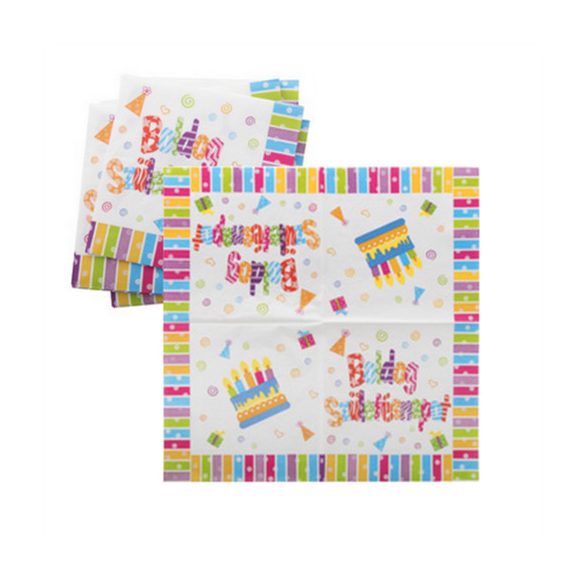 Szalvéta 33x33 cm 3 rétegű "Boldog születésnapot" felirattal - 16db/cs