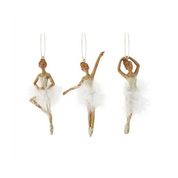 Lány balettruhában, tollal, akasztós 5x1,5x13cm - Fehér 3 féle