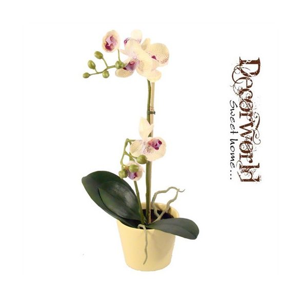 Selyemvirág Phalaenopsis cserépben 45cm - krém/zöld