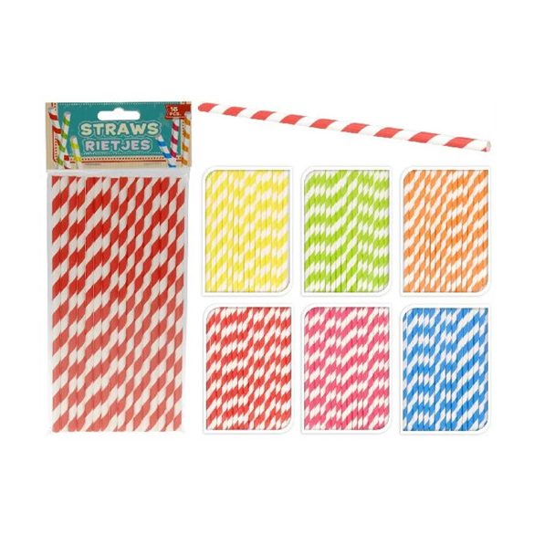 Szívószál papír csíkos 16db/csomag - 6 féle