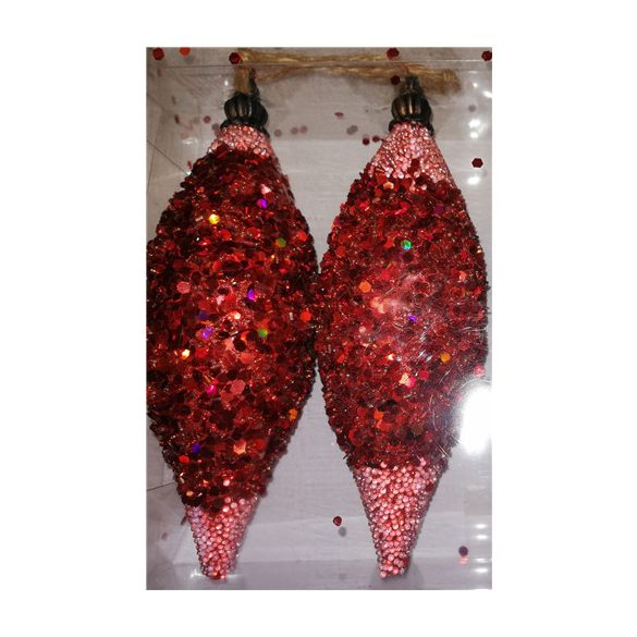 Karácsonyfadísz Hosszúkás Piros S/4db