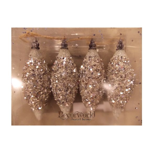 Karácsonyfa dísz Hosszúkás Ezüst S/4db