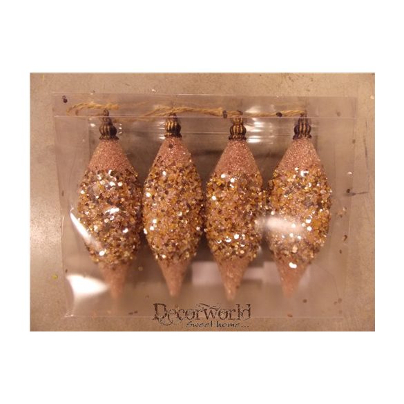 Karácsonyfadísz Hosszúkás Rózsaarany S/4db