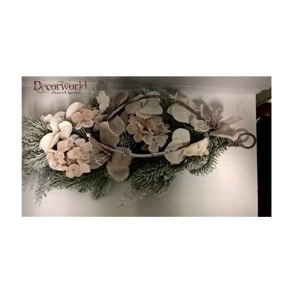 Havas ajtódísz vegyes virágokkal púder 60cm