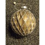 Üveg karácsonyfadísz barna/ezüst glitteres 8cm