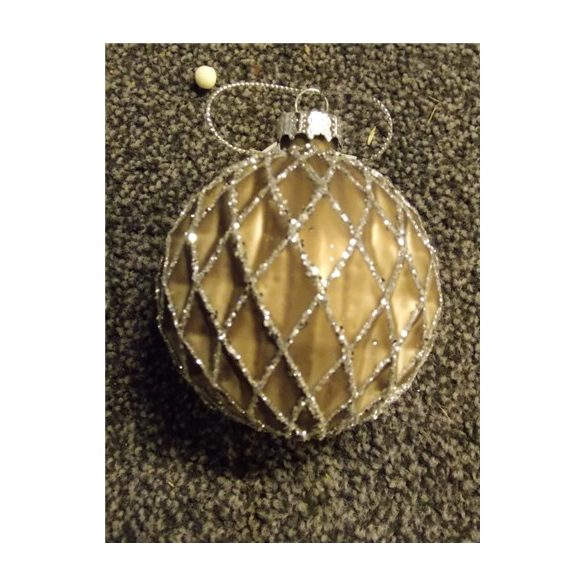 Üveg karácsonyfadísz barna/ezüst glitteres 8cm