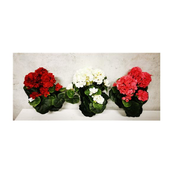 Muskátli selyem csokor 38 cm - 3 színben Piros-ciklámen-rózsaszín