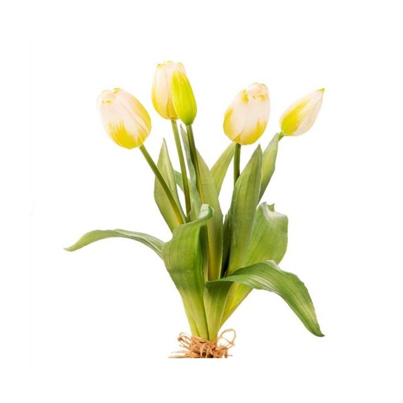Tulipán selyemvirág csokor 35cm műanyag - Fehér