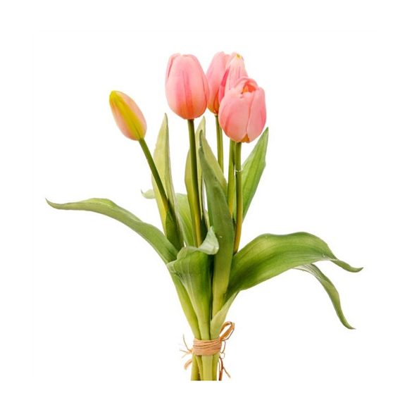 Tulipán selyemvirág csokor 35 cm műanyag - Rózsaszín