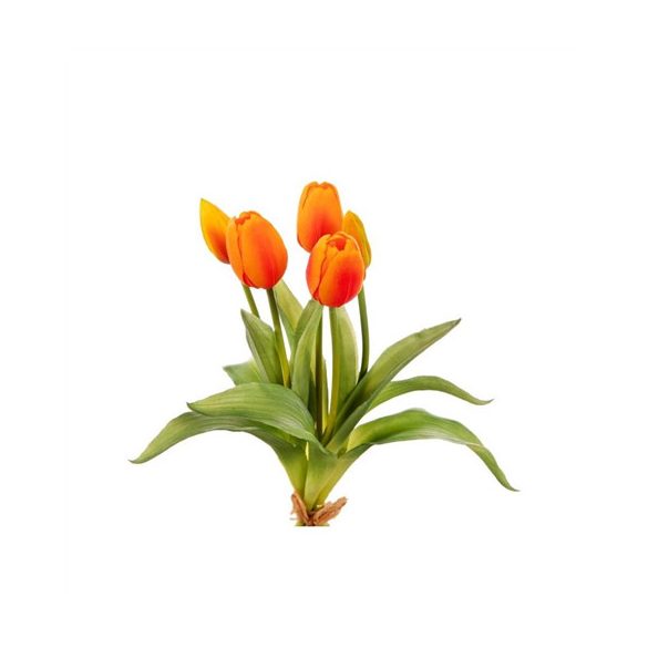 Tulipán selyemvirág csokor 35cm műanyag - Narancs