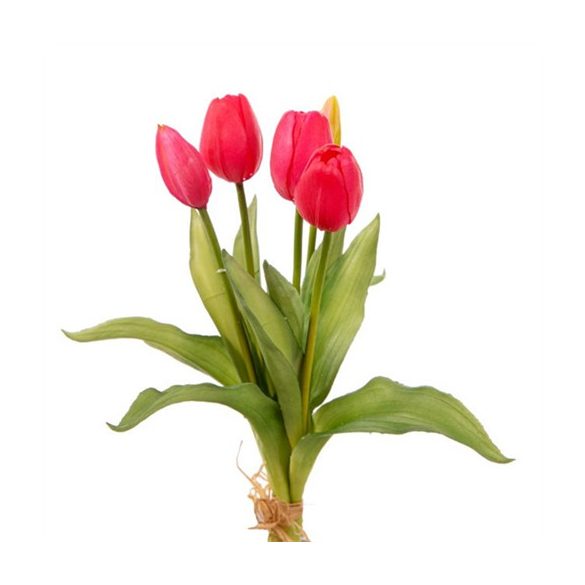 Tulipán selyemvirág csokor 35cm műanyag - Fukszia