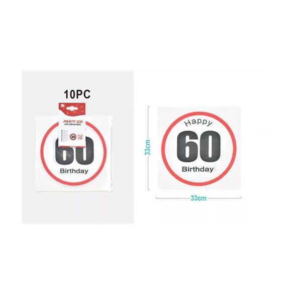 Szalvéta 33x33cm 3 réteg "Happy birthday 60" felirattal - (10db/cs.)