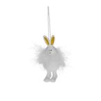 Nyúl tollal akasztós poly 5x3,5x11,5cm - Fehér, arany