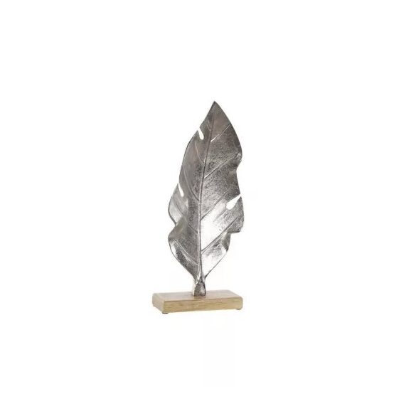 Figura levél aluminium fa talpon 18x8x44cm - Ezüst