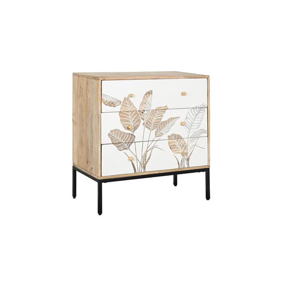 Komód leveles mangófa, fém 75x40x80cm