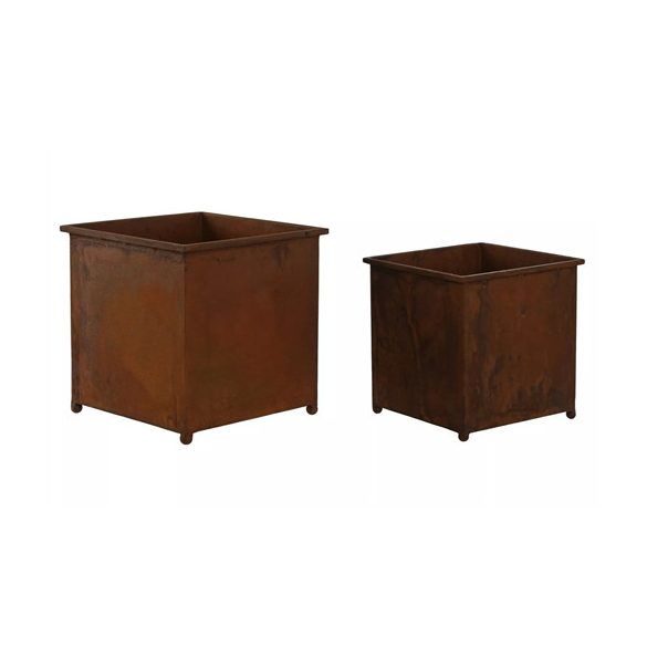 Kaspó szett szögletes fém 24x24x24cm - Barna S/2