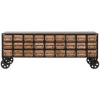   Fiókos szekrény 27 fiókkal gurulós 142x30x50cm - Natúr/fekete