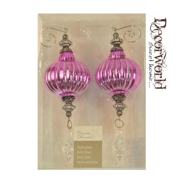 Gömb üveg antik 6x21cm rózsaszín S/2