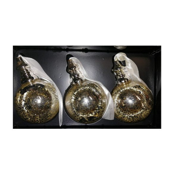 Gömb üveg szalaggal S/3 D7cm ezüst