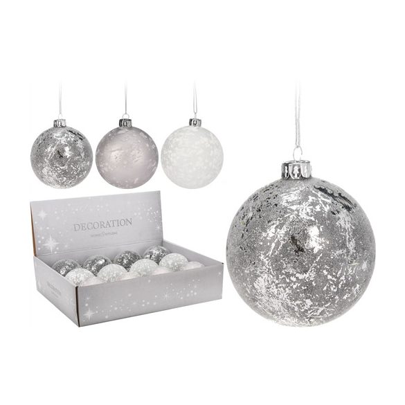 Gömb üveg deres minta D8 több féle fehér/ezüst