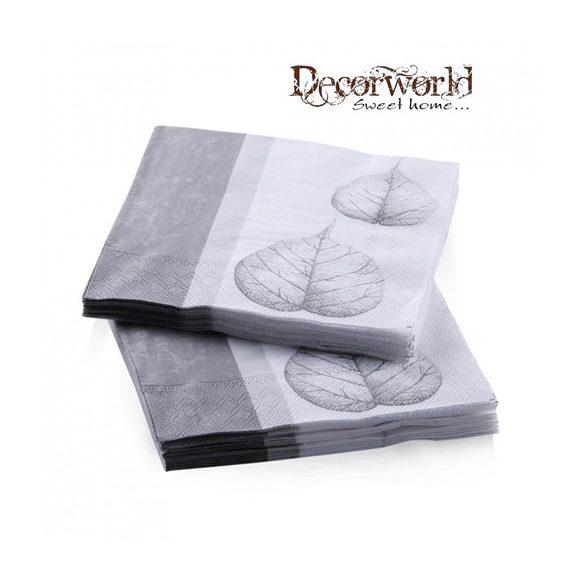 Ambiente szalvéta 33x33cm 20db/csom. Skeleton Leaves Grey