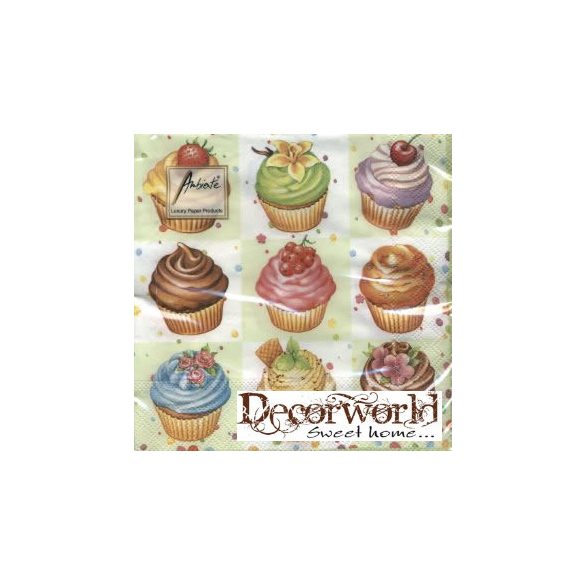 Ambiente szalvéta 33x33cm 20db/csom. Cupcakes Square Green