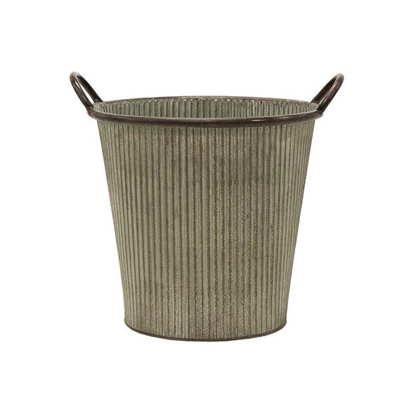 Fém kaspó füllel Folks Rib 27,5x26 cm - Antik zöld
