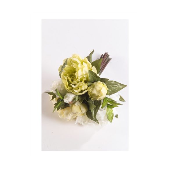Peónia csokor 25cm - Krém/zöld