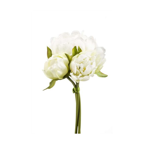 Peónia csokor x3 23cm - Krém/zöld