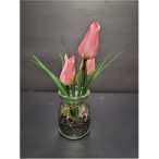 Tulipán 3 szál 17 cm üveg cserépben -  Rózsaszín